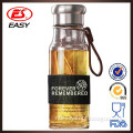 EG310 Transparent reusable single wall cloth sleeve glass water bottle with lanyard &ring